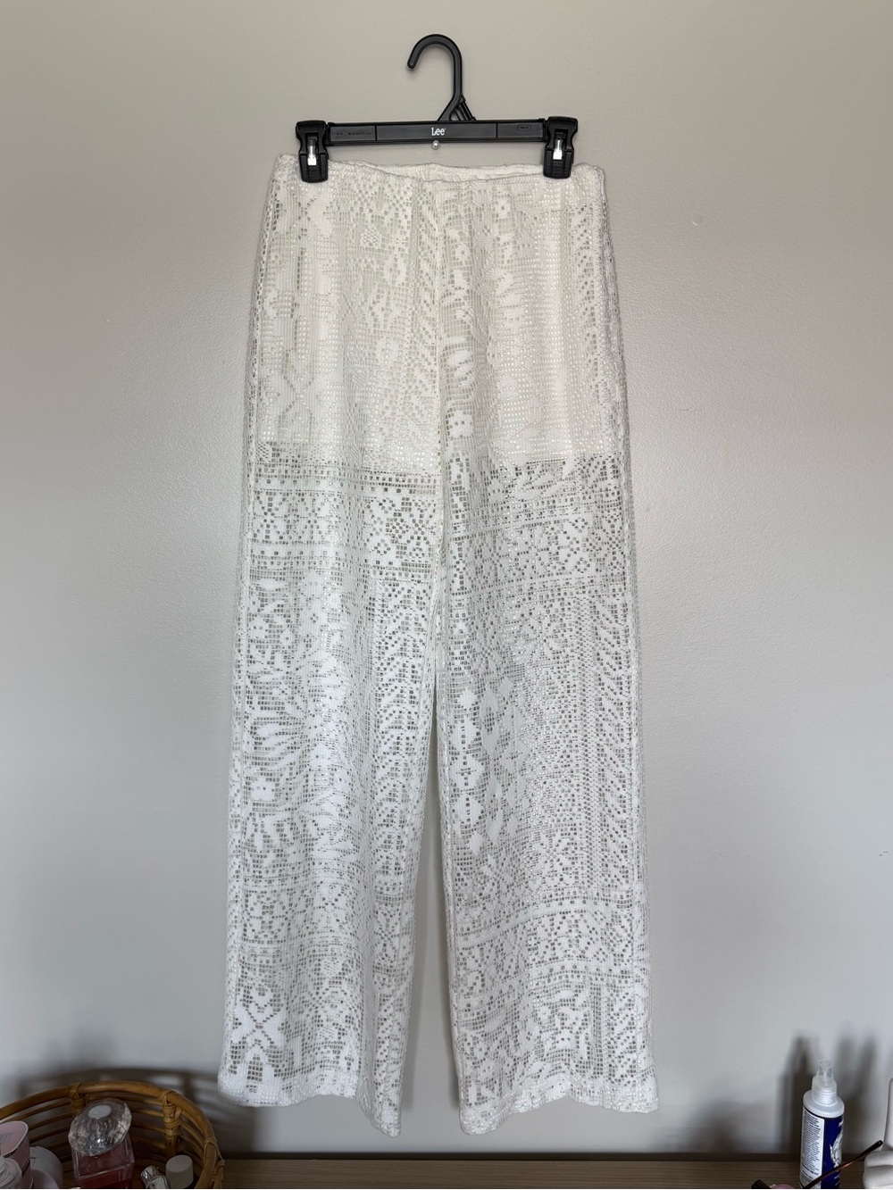 Women's White Lace Wide-Leg Pants